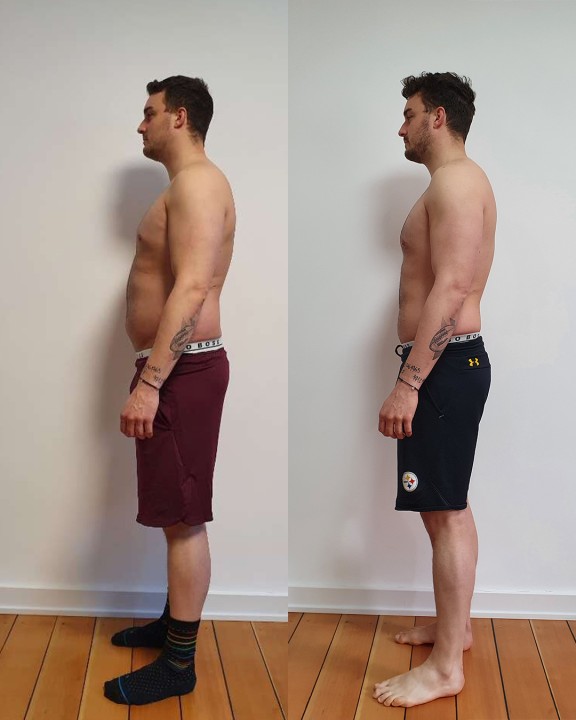 Kundenerfolg Tobias Fettreduktion & Muskelaufbau Seitenansicht links - YSFitness