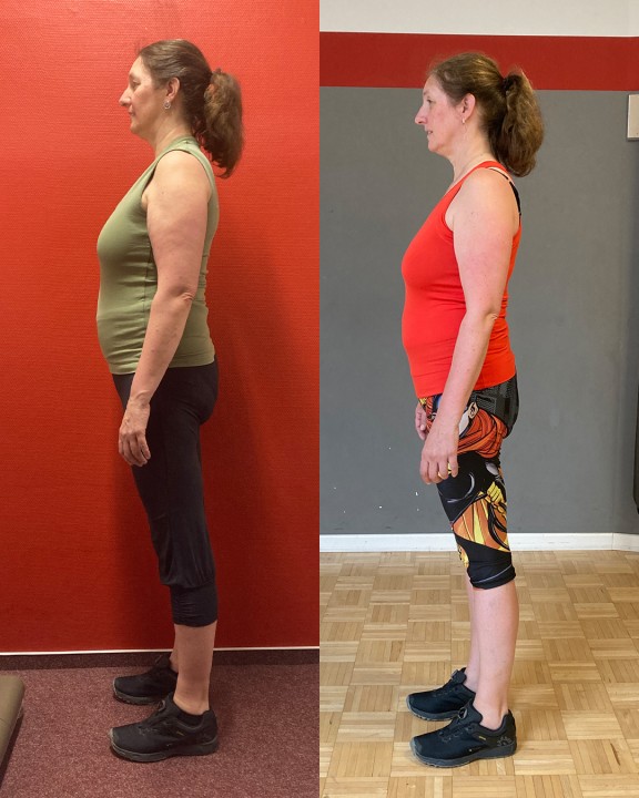 Kundenerfolg Maiken Fett abnehmen & Fit werden - YSFitness Seitenansicht links 5kg Fettreduktion